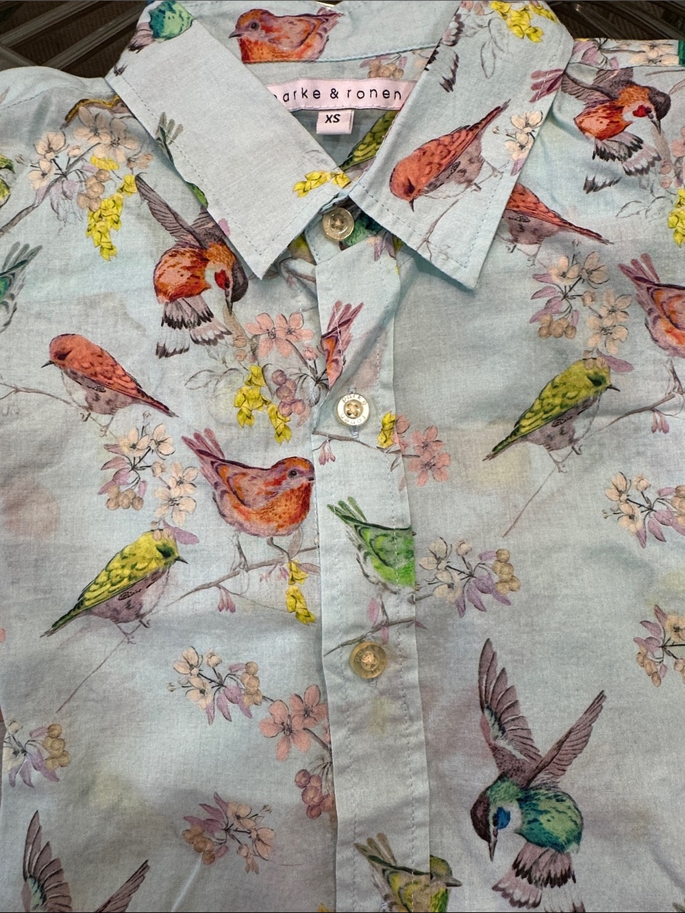 Parke & Ronen Pale Blue Shirt with Multicolor Bird Print